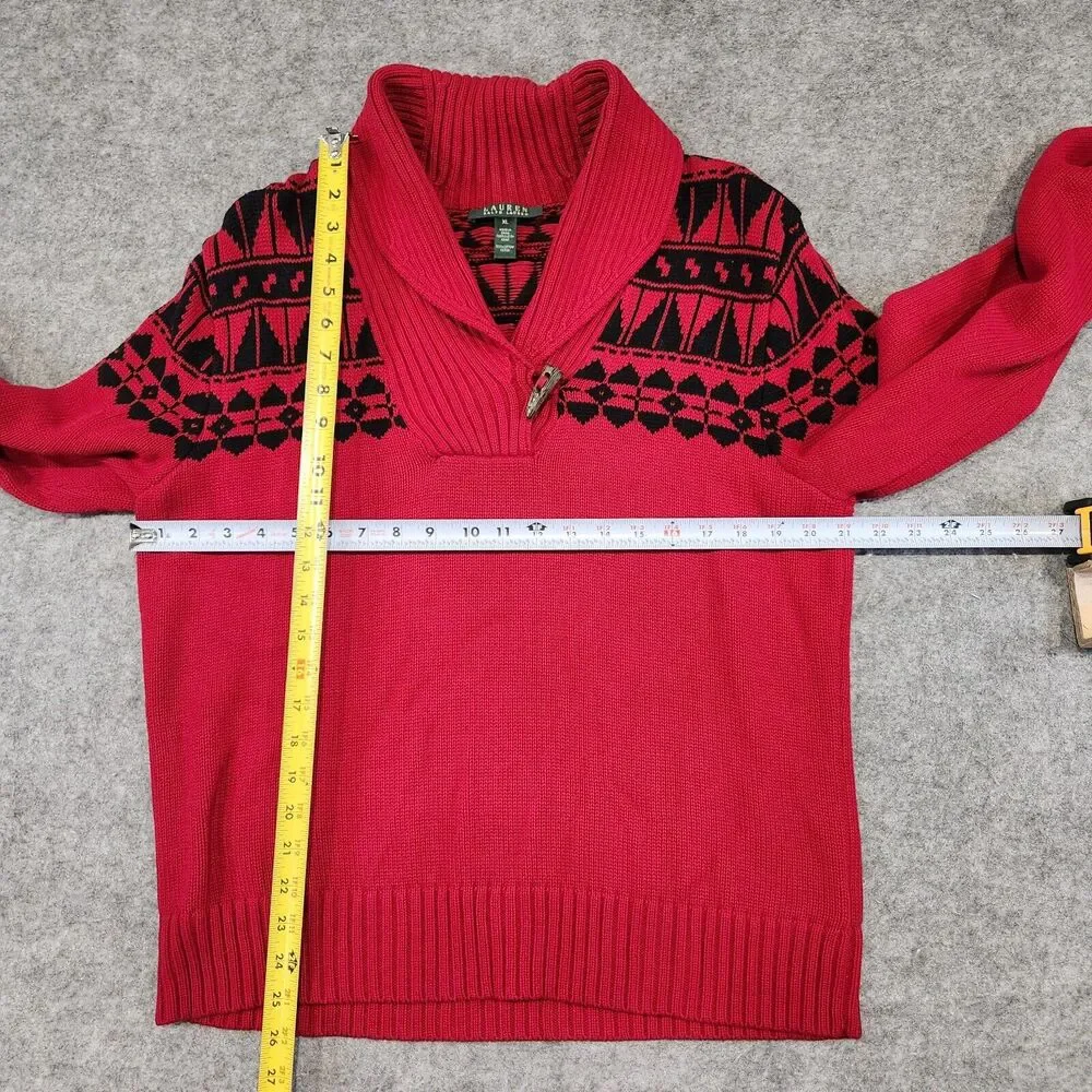 Ralph Lauren LRL Women XL Cotton Knit Shawl Collar Aztec Nordic Pullover Sweater